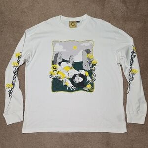 Lazy Oaf White Long Sleeve with Yellow Floral Graphic